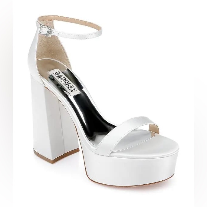 Badgley Mischka Party Embellished Buckle Platform Heels Ivory Satin 9.5 Bridal